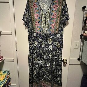 Bohemian Floral Maxi Dress with V-Neck